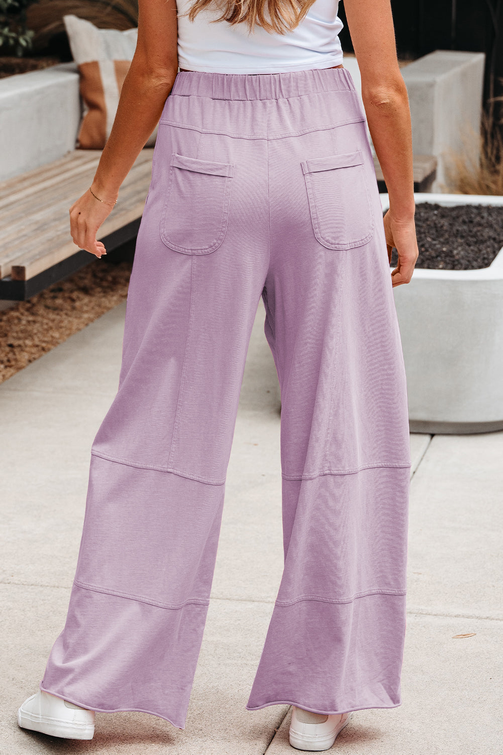 Pink Mineral Wash Exposed Seam Drawstring High Waist Wide Leg Cargo Pants