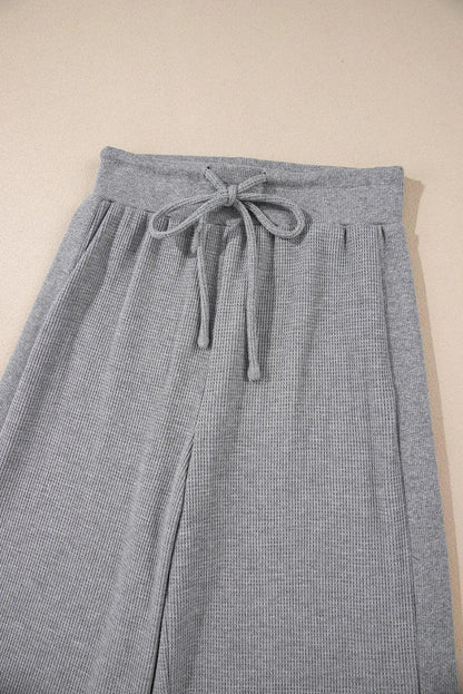 Bottoms/Pants & Culotte Gray Waffle Knit Drawstring High Waist Wide Leg Pants