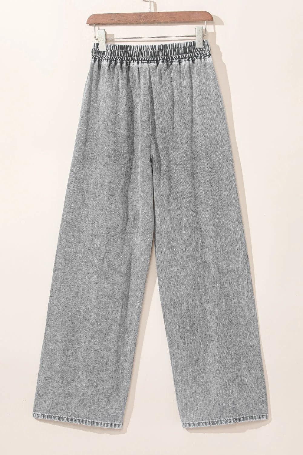 Bottoms/Jeans Medium Grey Drawstring Elastic Waist Wide Leg Jeans