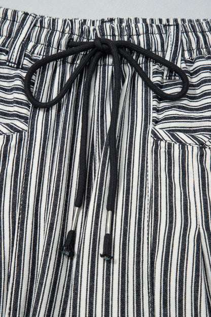 Black Stripe Drawstring Casual Loose Pants