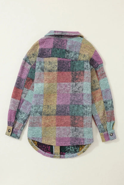 Multicolor Brushed Plaid Pocketed Oversize Shacket - Chic Meadow Boutique 