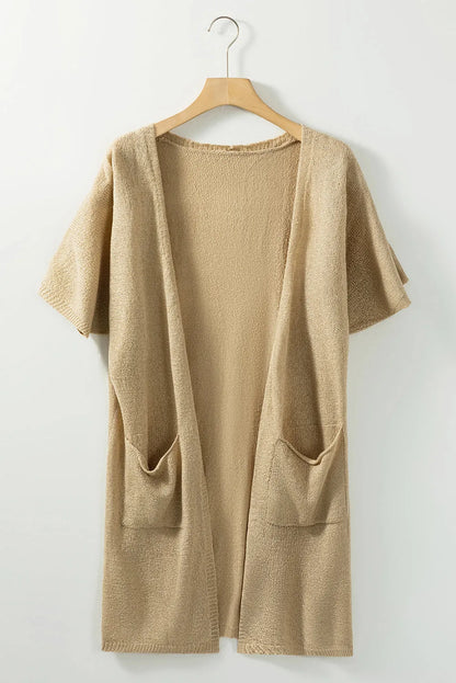 Khaki Dolman Half Sleeve Pocketed Long Cardigan - Chic Meadow Boutique 