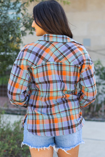 Orange Plaid Print Loose Vintage Shirt