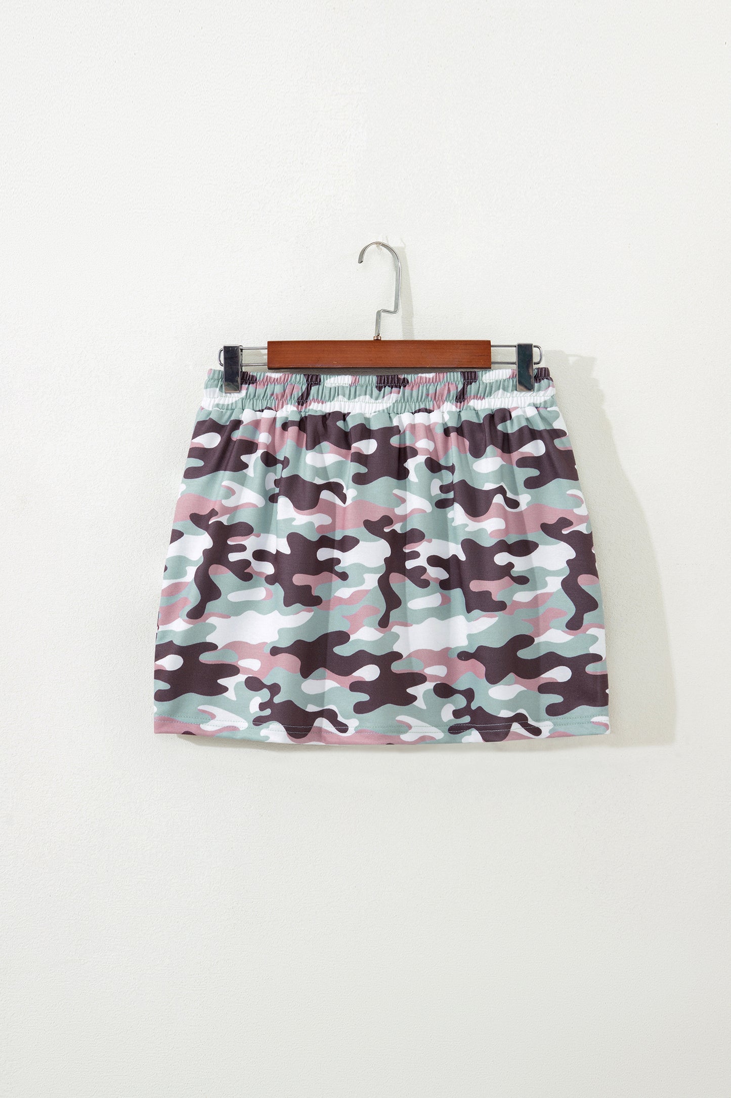 Green Camouflage Print Drawstring Casual Mini Skort