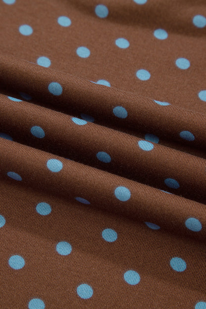 Brown Polka Dot Round Neck Long Sleeve Plus Size Set