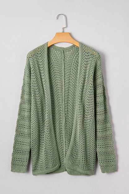 Green Bay Scalloped Edge Eyelet Knit Batwing Sleeve Cardigan