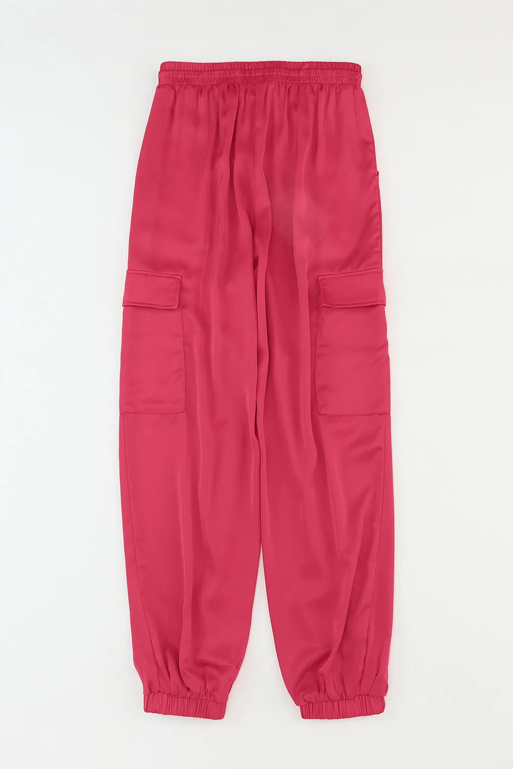 Rose Satin Pocketed Drawstring Elastic Waist Pants - Chic Meadow Boutique 