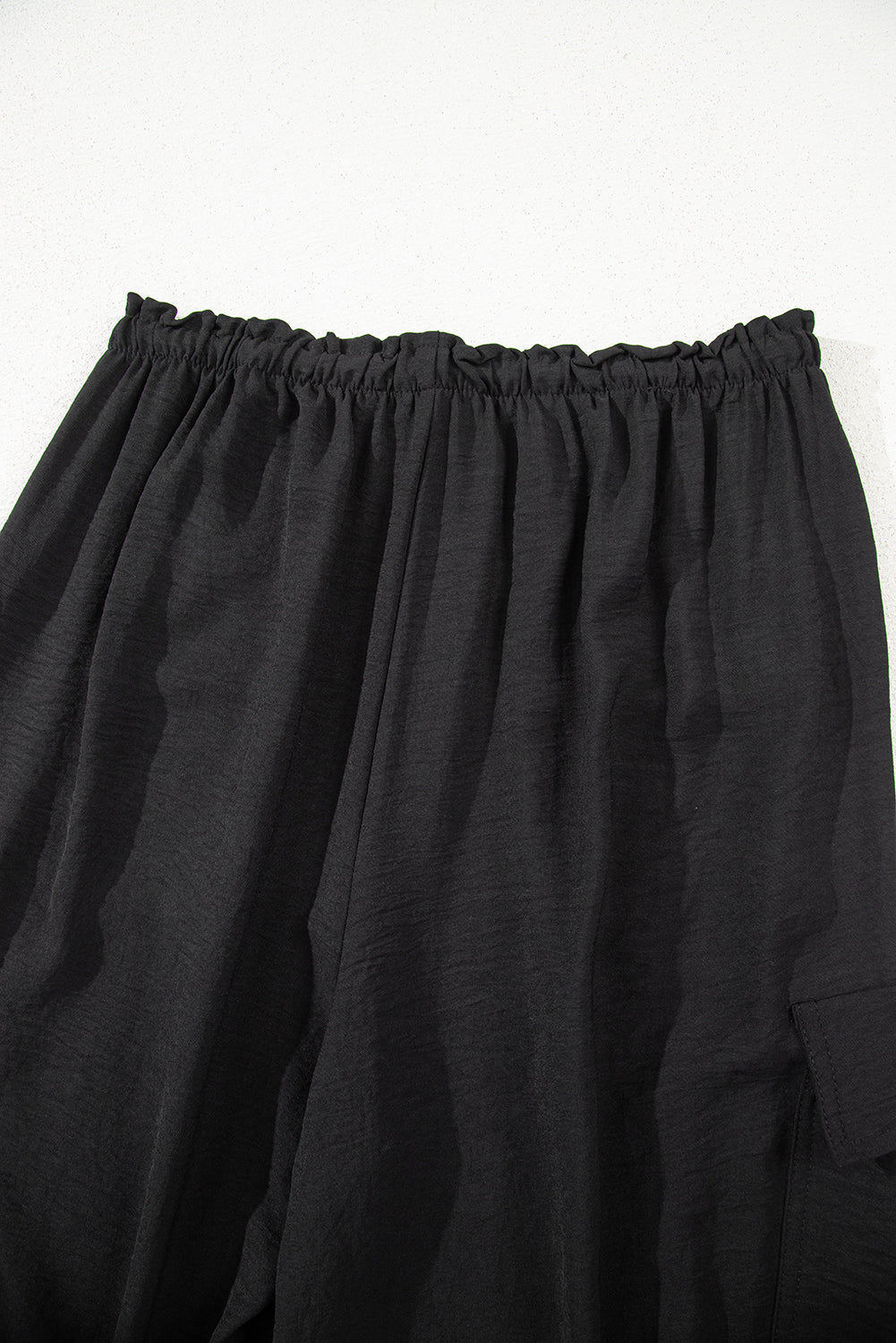 Black Drawstring Frilled Waist Wide Leg Utility Trousers