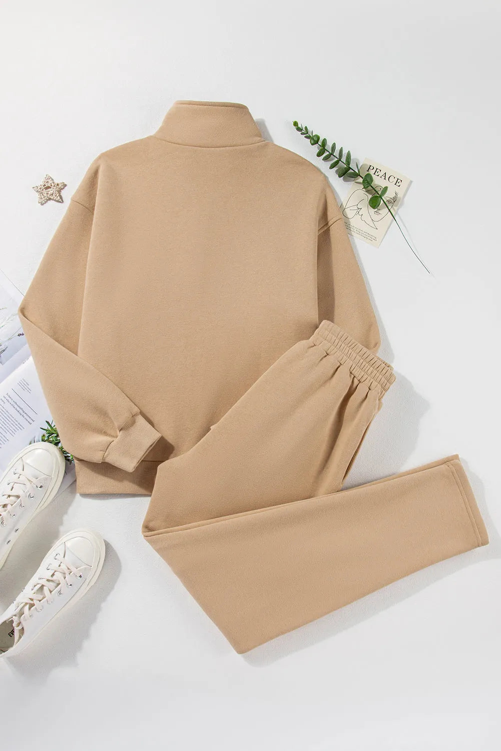 Parchment Solid Half Button Sweatshirt and High Waist Sweatpants Set - Chic Meadow Boutique 