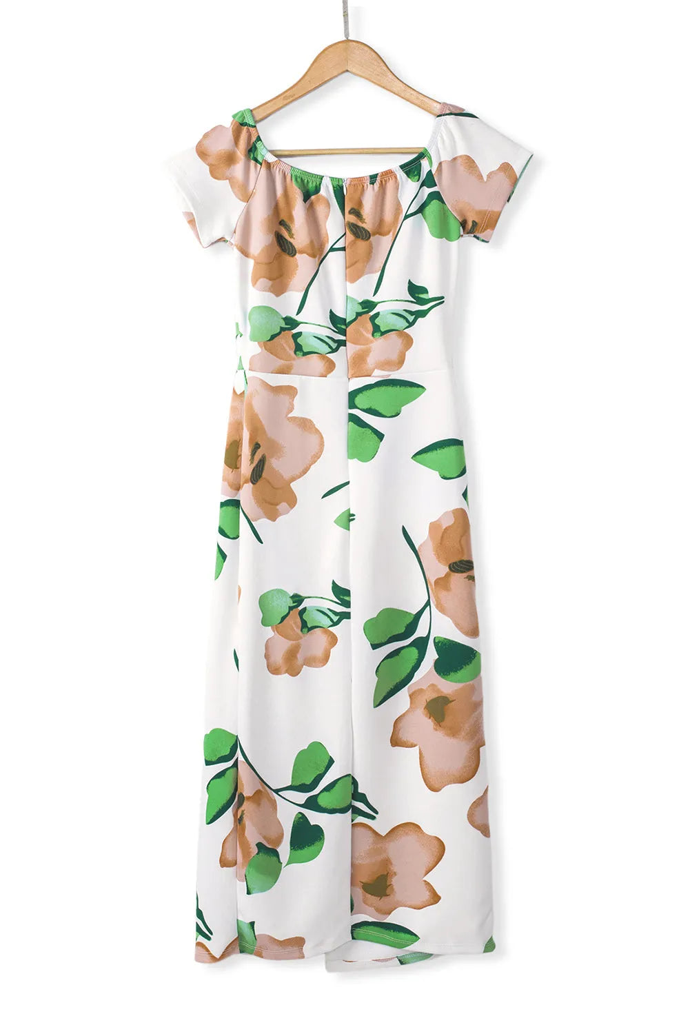 Green Floral Print Off Shoulder Slit Bodycon Midi Dress - Chic Meadow Boutique 