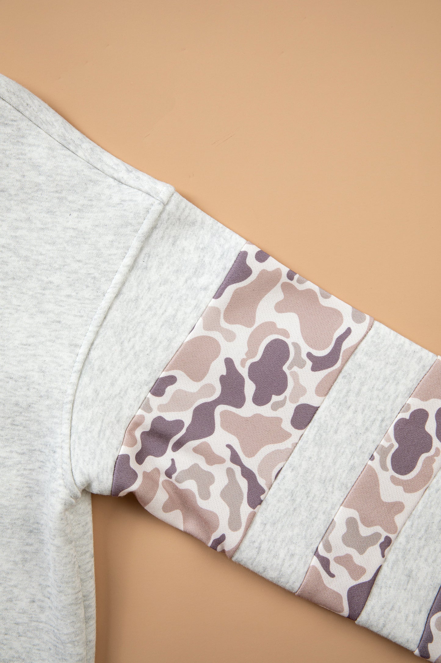 Light Grey Patchwork Camo Long Sleeve Hoodie