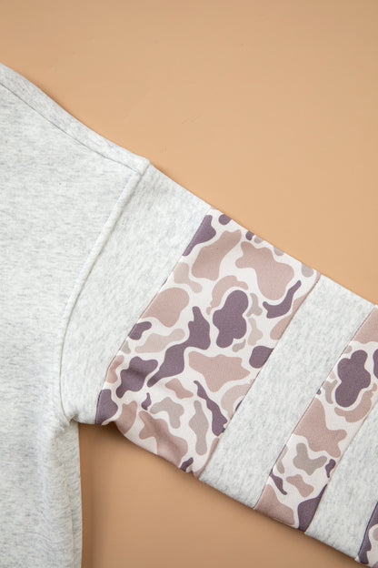 Light Grey Patchwork Camo Long Sleeve Hoodie