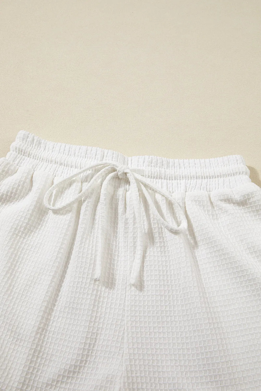 Two Piece Sets/Short Sets White Casual Textured Tee and Drawstring Shorts Set