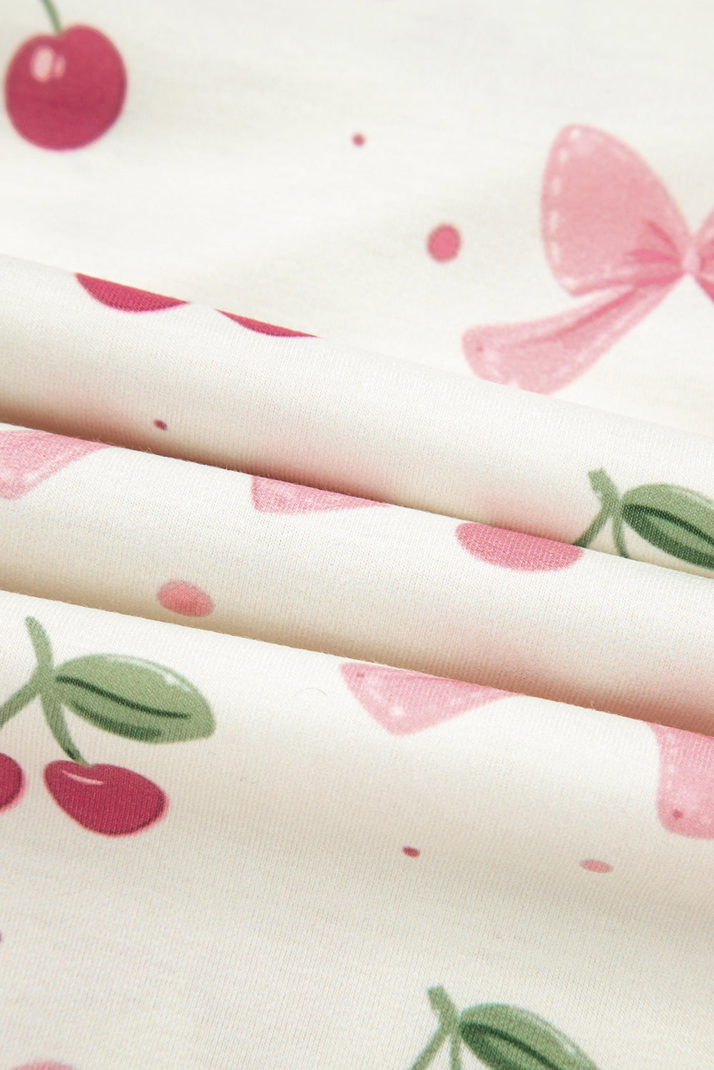 Beige Bow Fruit Print Contrast Pipping Short Pajamas Set