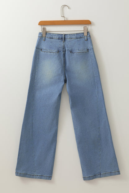 Ashleigh Blue Washed Pleated Detail Wide Leg Jeans