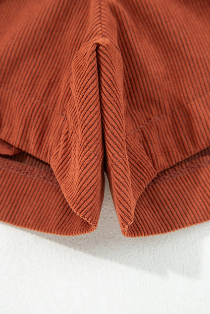 Clay Button Decor Scalloped Edge High Waist Corduroy Shorts