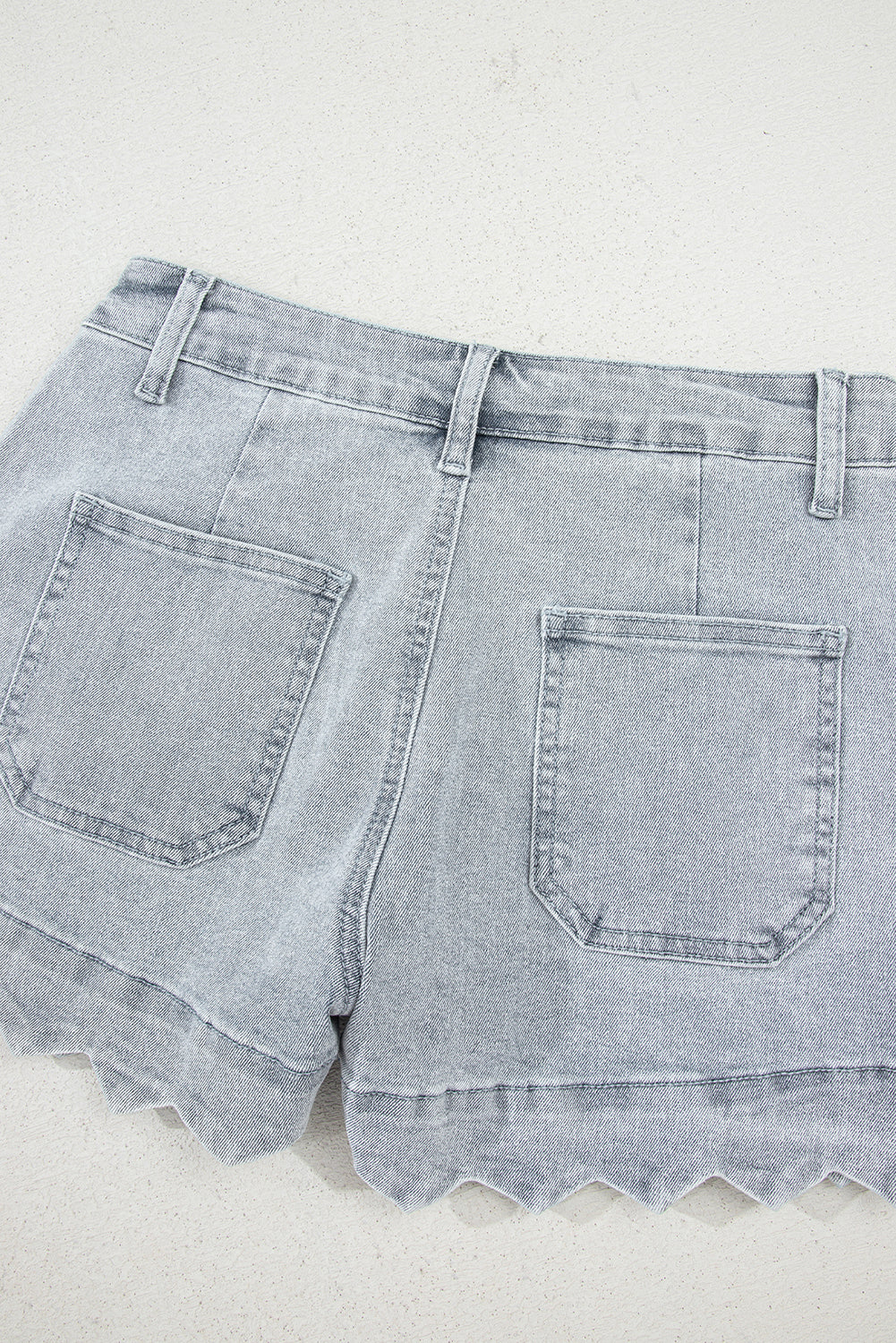 Dusk Blue Scalloped Hemline Acid Wash High Waist Denim Shorts