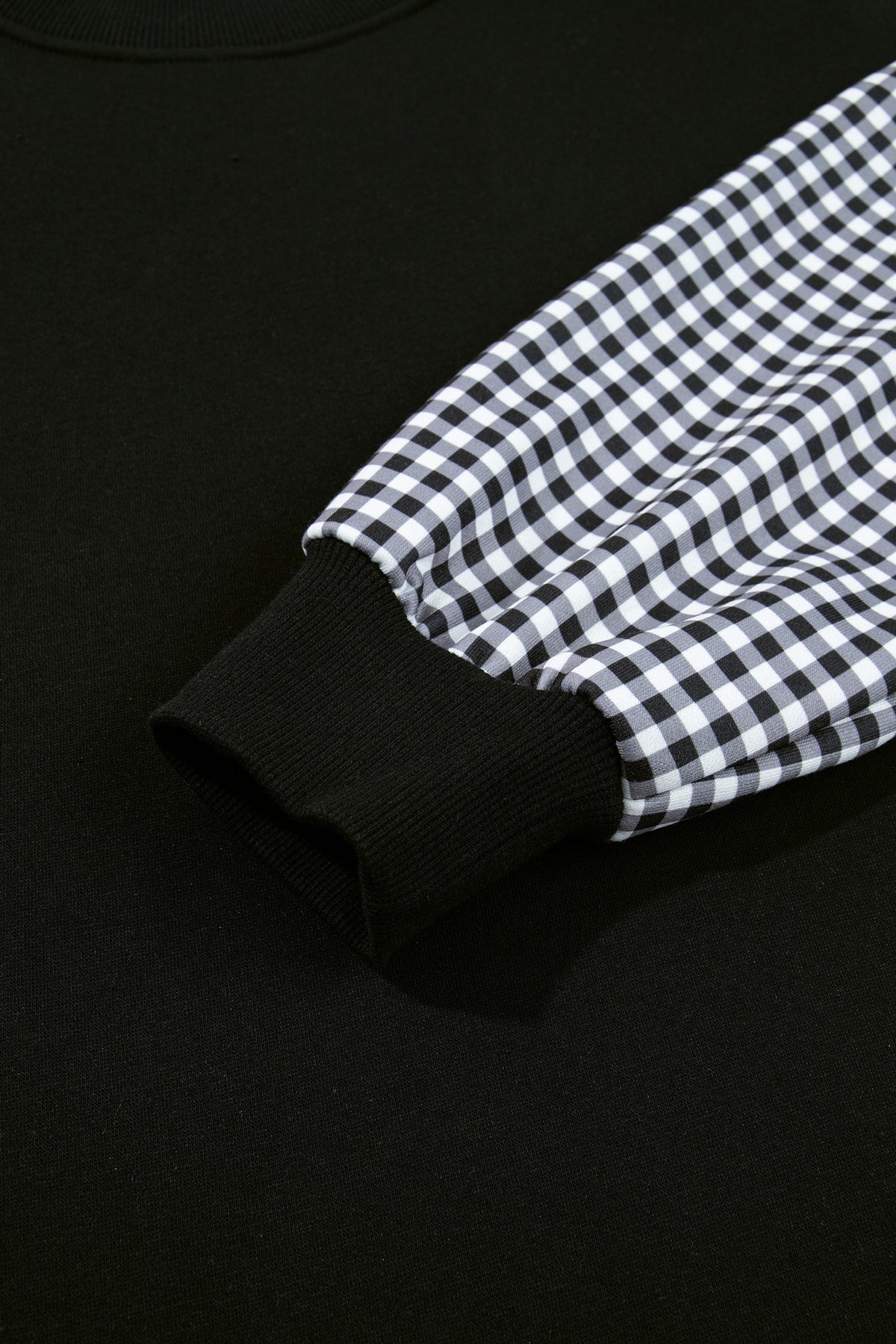 Black Plaid Sleeve Colorblock Loose Tunic Sweatshirt