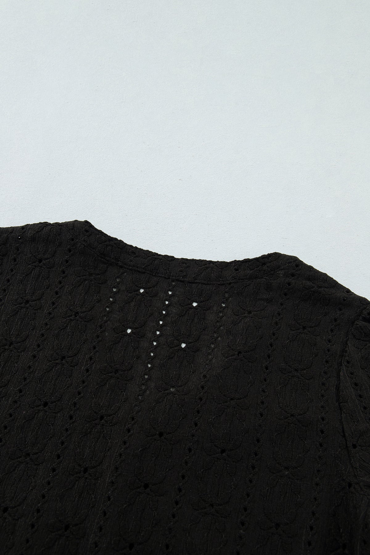 Black V Neck Floral Knit Long Sleeve Button Front Fit Blouse