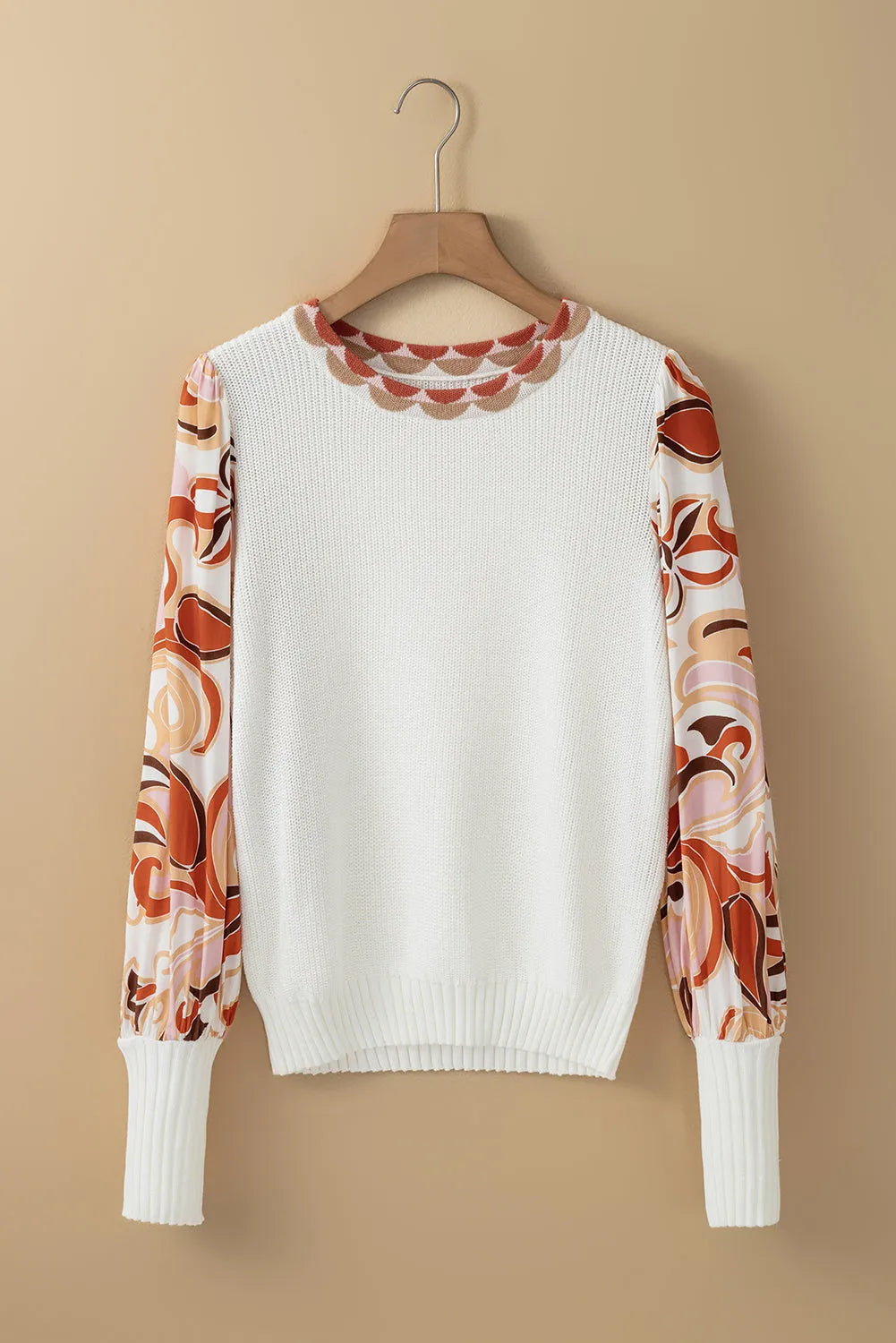 White Floral Patch Bishop Sleeve Sweater - Chic Meadow Boutique 