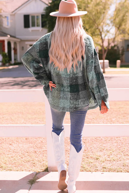 Multicolor Brushed Plaid Pocketed Oversize Shacket - Chic Meadow Boutique 