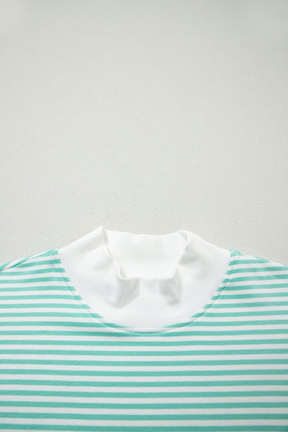Green Stripe Oversize Mock Neck Sweatshirt and Shorts Set