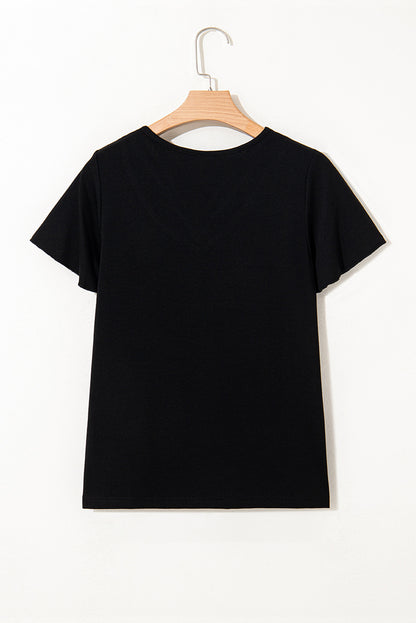 Black Crisscross V Neck Butterfly Sleeve T Shirt
