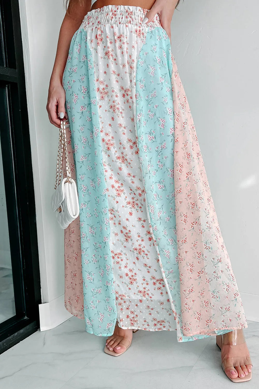 White Multi Floral Print Maxi Skirt - Chic Meadow Boutique 