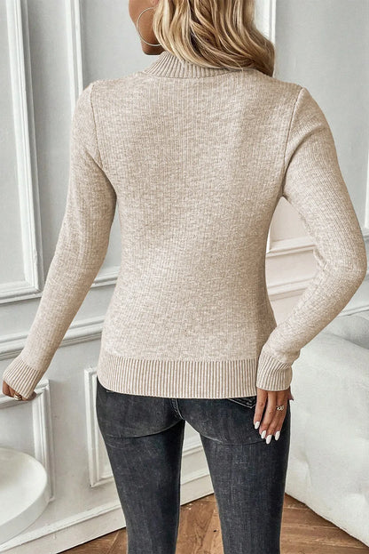 Apricot Thermal Lined Ribbed Knit Mock Neck Sweater - Chic Meadow Boutique 