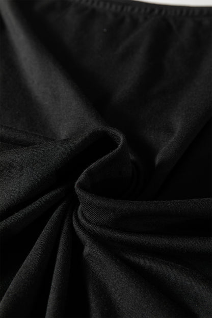 Black Plus Size Solid Color Asymmetric Neck Short Sleeve Blouse