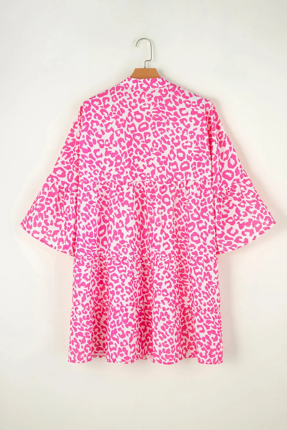 Bright Pink Leopard Printed Long Sleeve Buttoned Front Mini Dress - Chic Meadow Boutique 