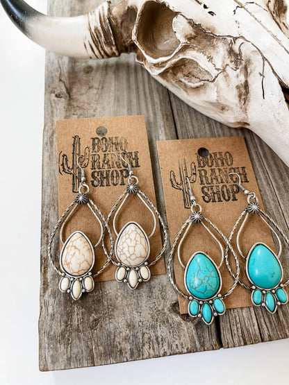 Western Teardrop Stone Dangle Earrings - Turquoise - Chic Meadow Boutique 