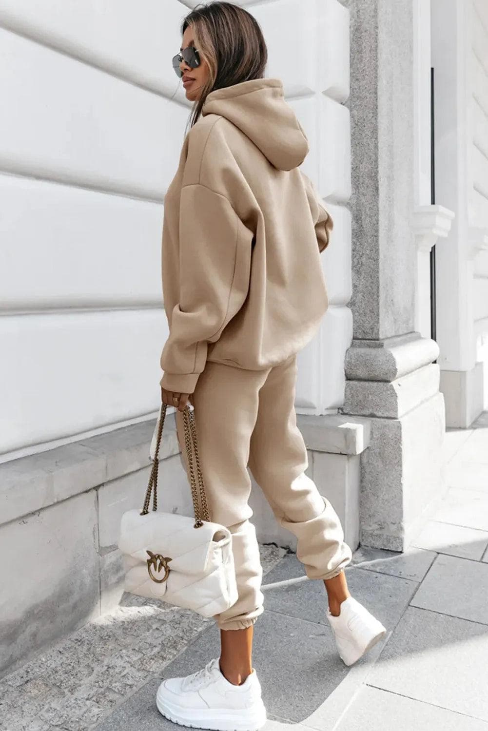 Two Piece Sets/Pant Sets Pale Khaki Chunky Two-piece Hooded Sweatsuit