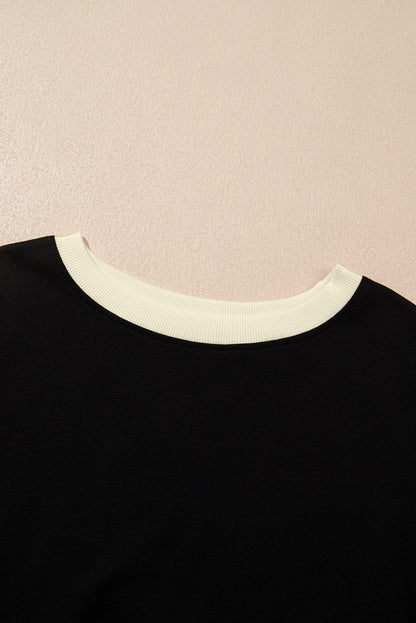 Black Colorblock Edge Drop Shoulder T Shirt and Skort 2Pcs Set