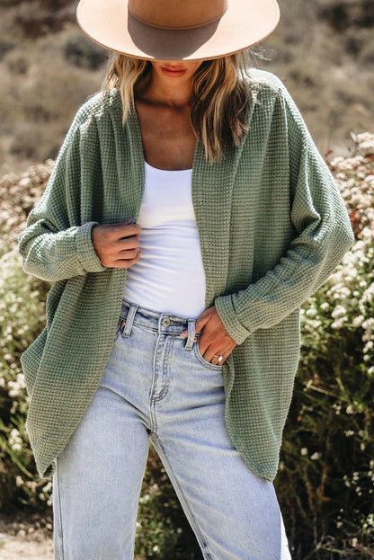 Laurel Green Waffle Knit Open Front Cardigan - Chic Meadow Boutique 