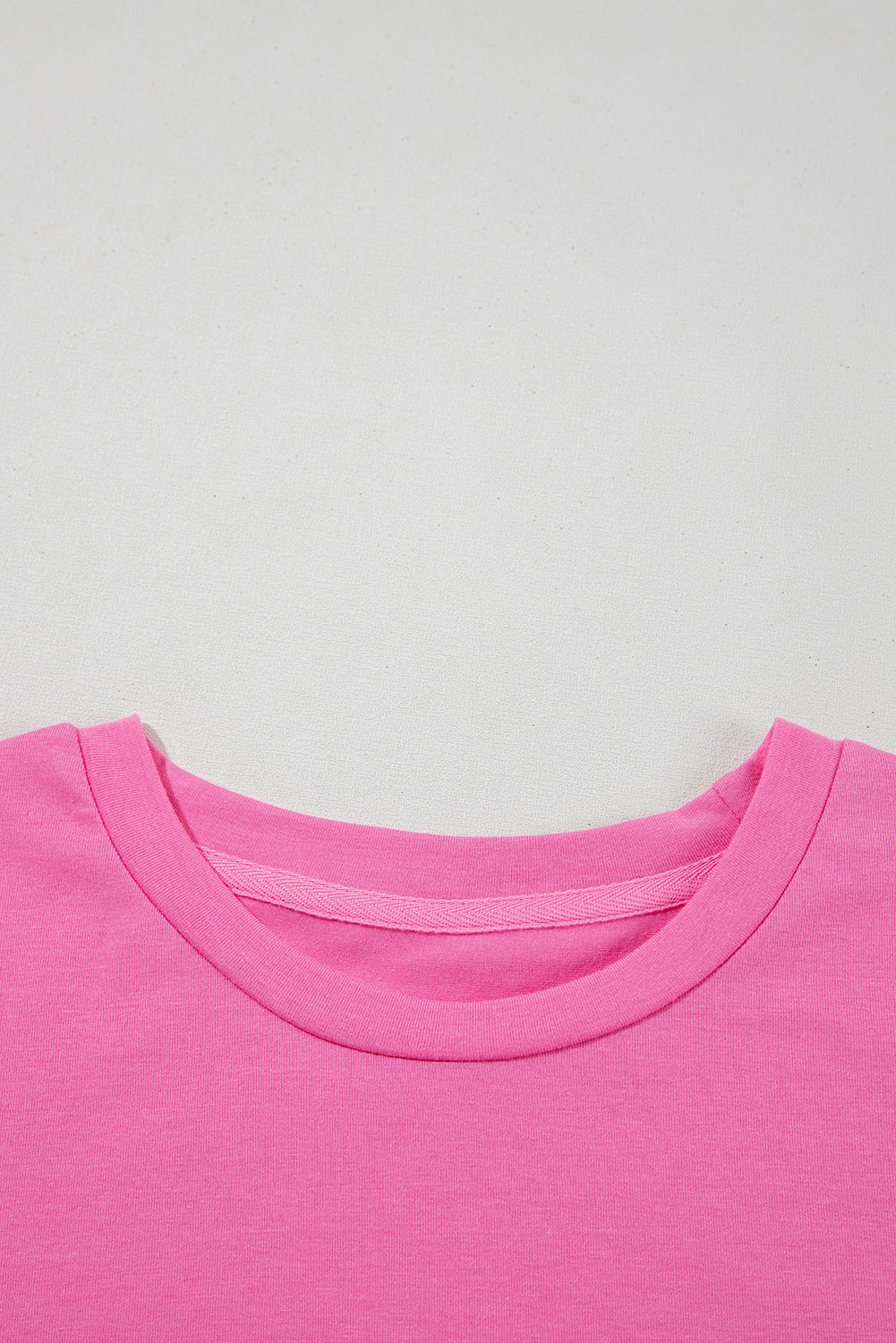 Sachet Pink Bright Casual Plain Crew Neck Tee