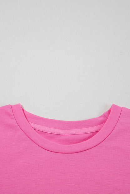 Sachet Pink Bright Casual Plain Crew Neck Tee