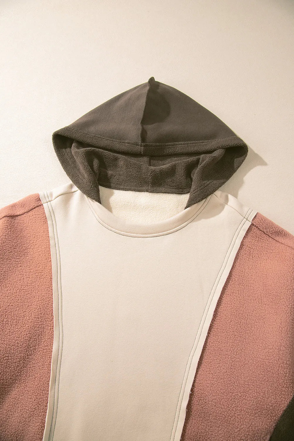 Beige Oversized Color Block Patchwork High Low Hoodie - Chic Meadow Boutique 