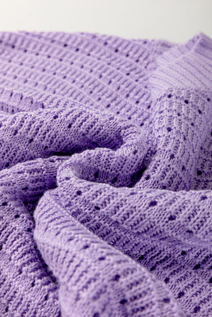 Lavendula Pointelle knit Ribbed Trim Short Sleeve Sweater