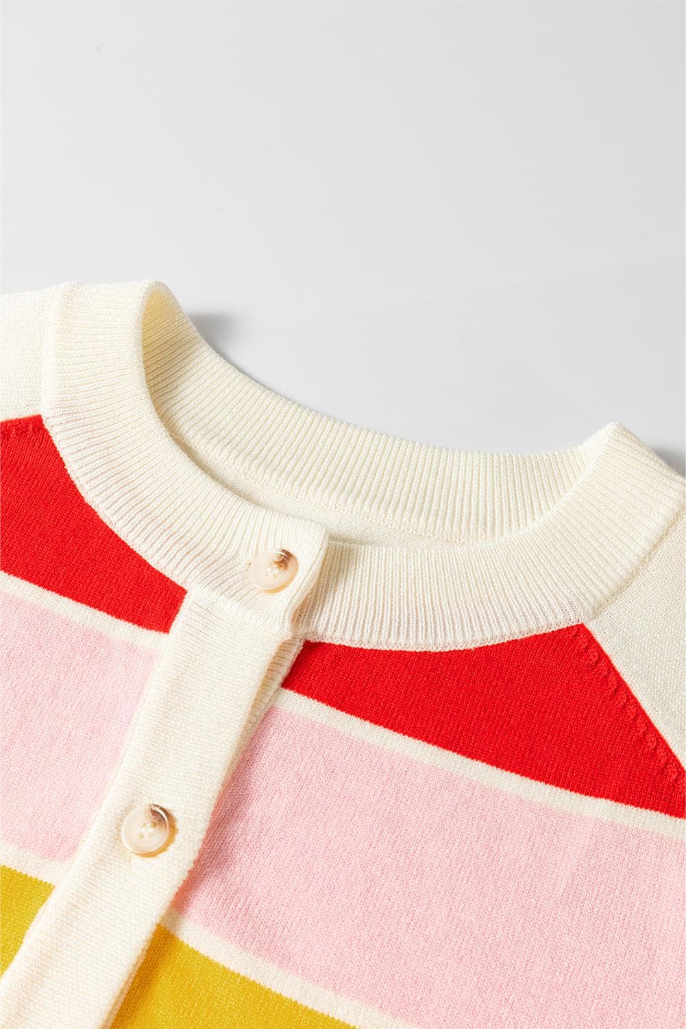 Sweaters & Cardigans/Cardigans White Stripe Colorful Pattern Button Front Sweater Cardigan