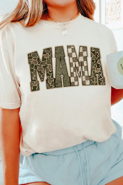 White MAMA Mixed Pattern Lettering T Shirt