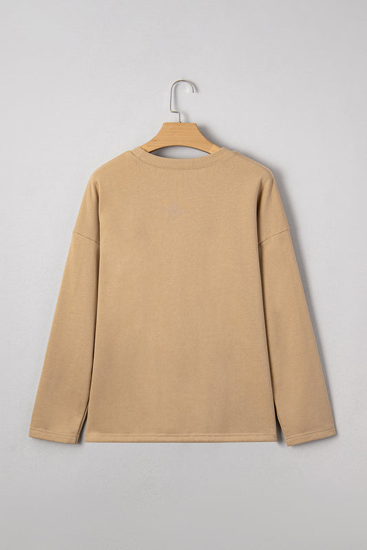 Khaki 88 Number Graphic Drawstring Hemline Oversize Long Sleeve Top