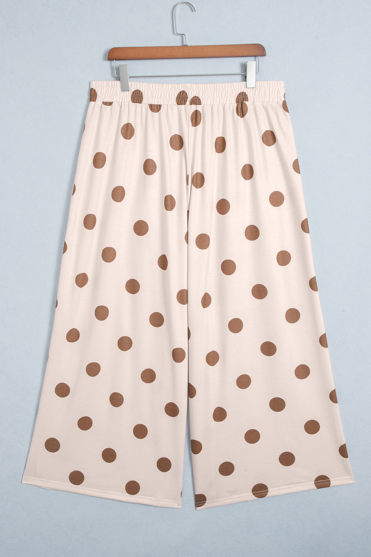 Khaki Polka Dot Elastic Waist Wide Leg Plus Size Pants