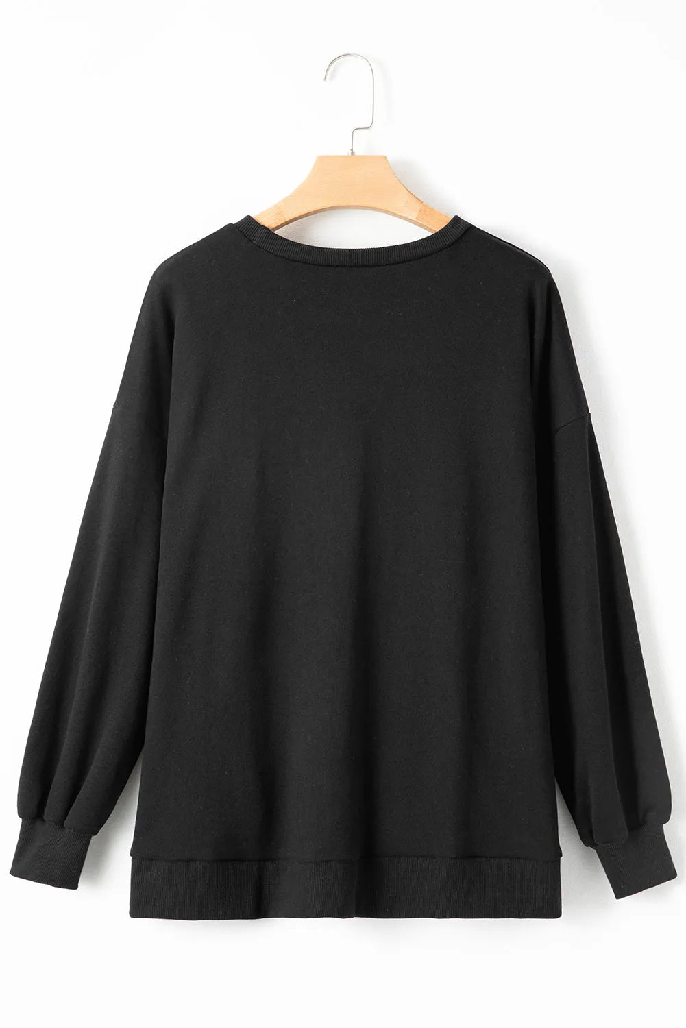 Black Solid O Neck High Low Hem Pullover Sweatshirt - Chic Meadow Boutique 