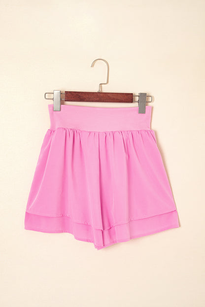 Bright Pink Crossed Waist Tiered Flowy Shorts