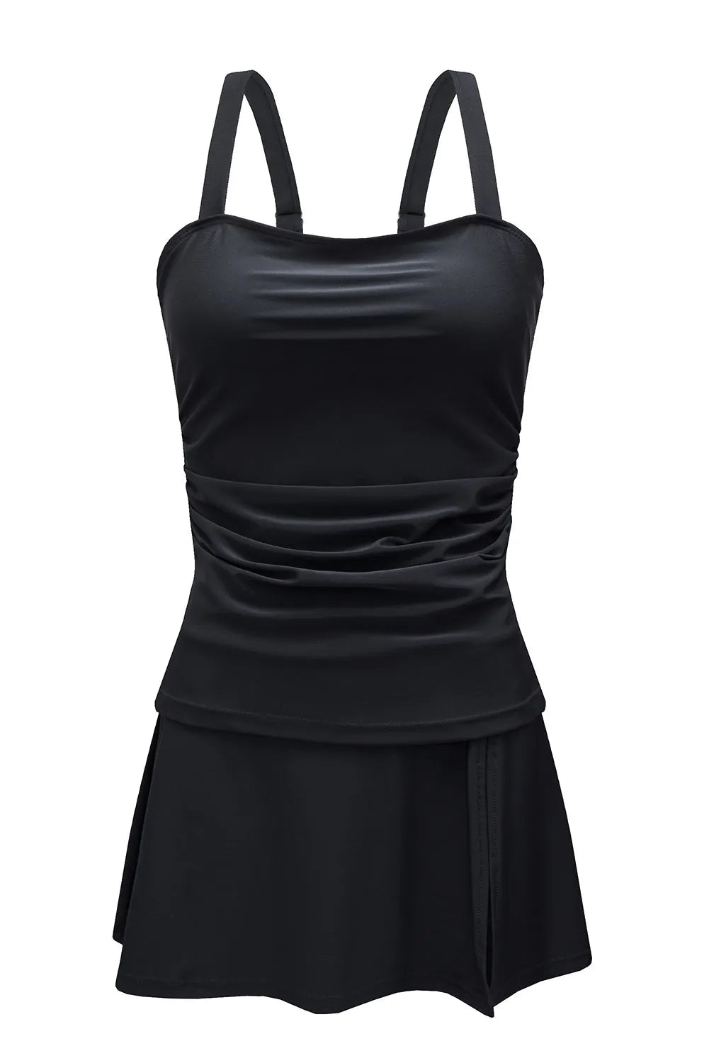 Black Solid Square Neck Sleeveless Tankini Swimsuit - Chic Meadow Boutique 