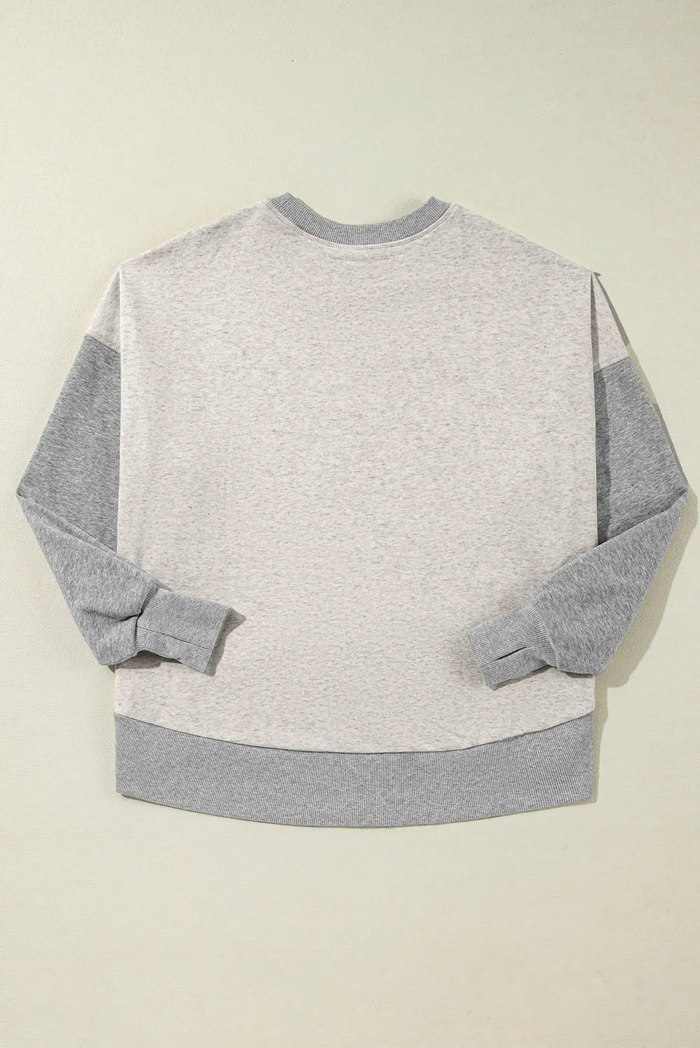 Light Grey Color Block Thumbhole Sleeve Drop Shoulder Sweatshirt - Chic Meadow Boutique 