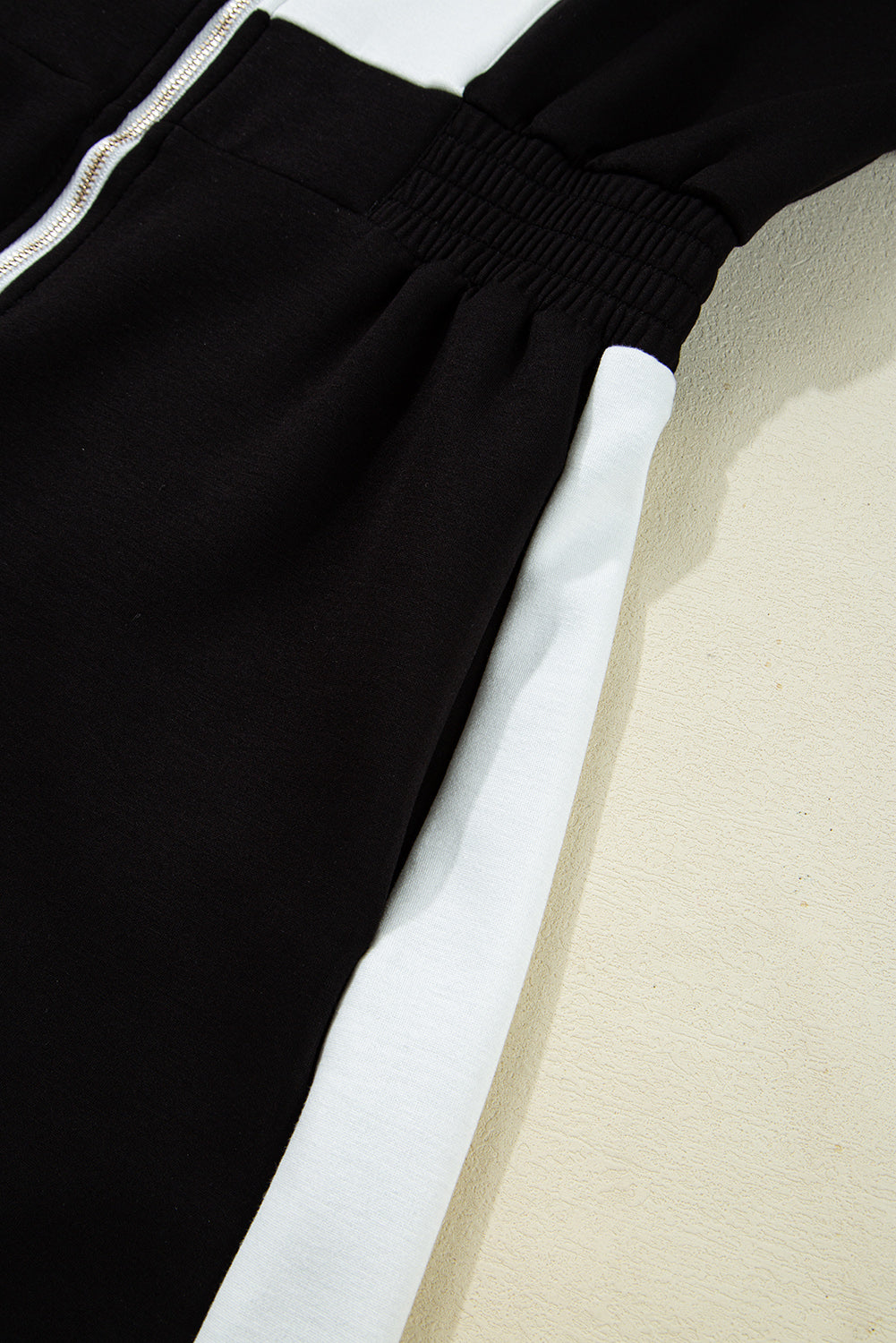 Black Contrast Collar Patchwork Zip Front Romper