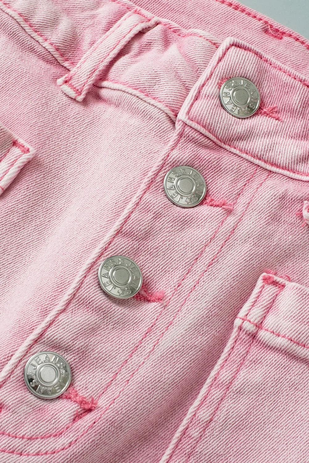 Bottoms/Jeans Apricot Pink Multi Buttons Raw Edge Crop Jeans