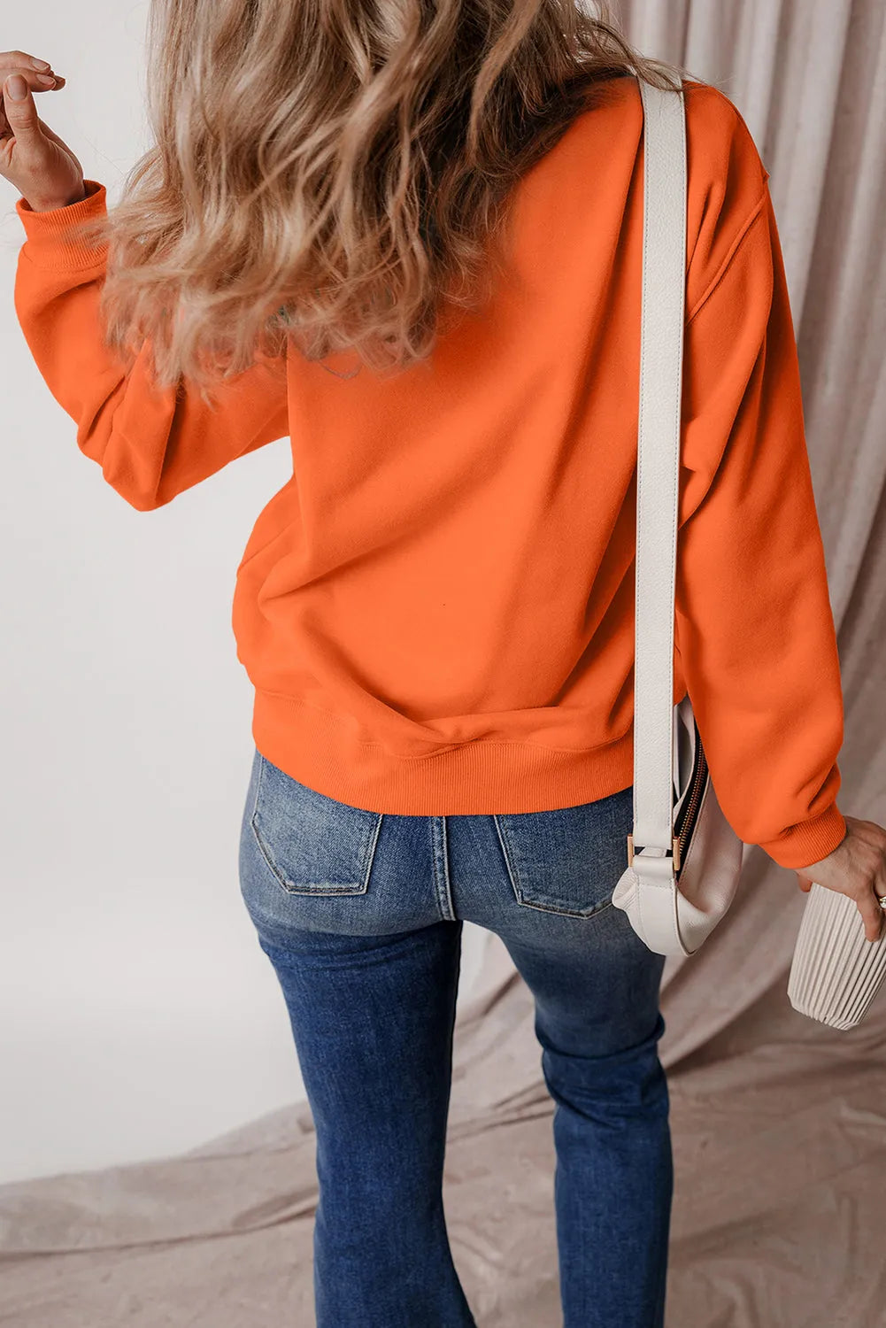 Russet Orange Solid Fleece Lined Drop Shoulder Terry Sweatshirt - Chic Meadow Boutique 